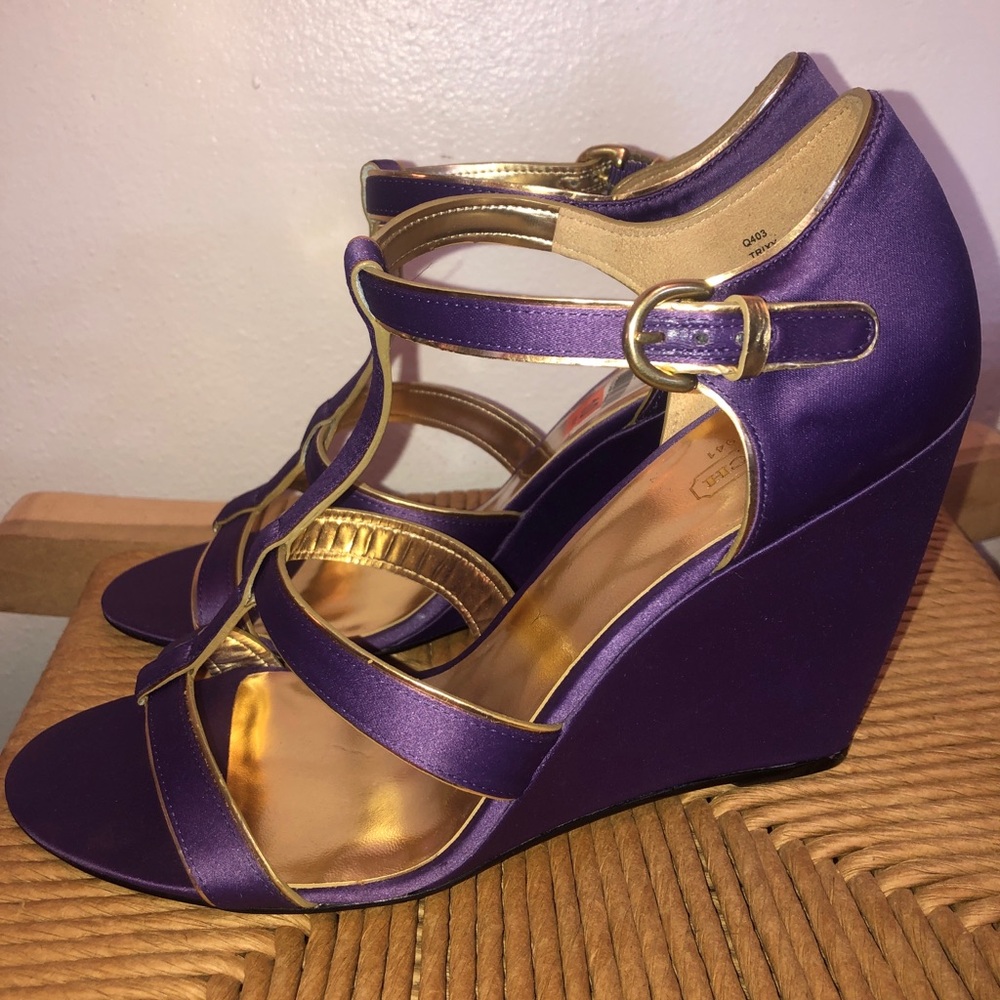 Coach purple open toe wedge heels size 10 - Picture 4 of 6